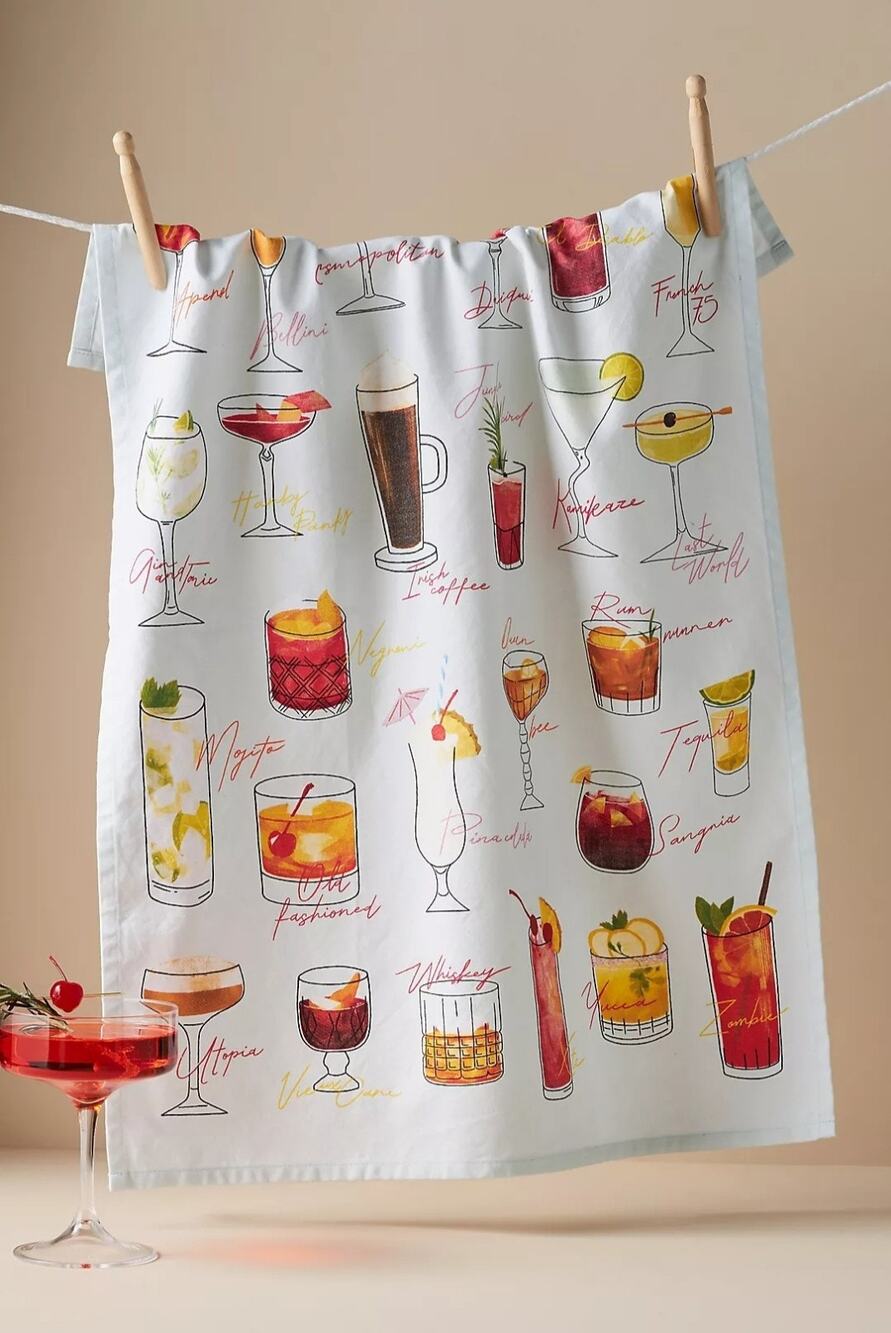 Anthropologie drinks a-z dish towel Anthro Cocktail Drinks Tea Towel NWT